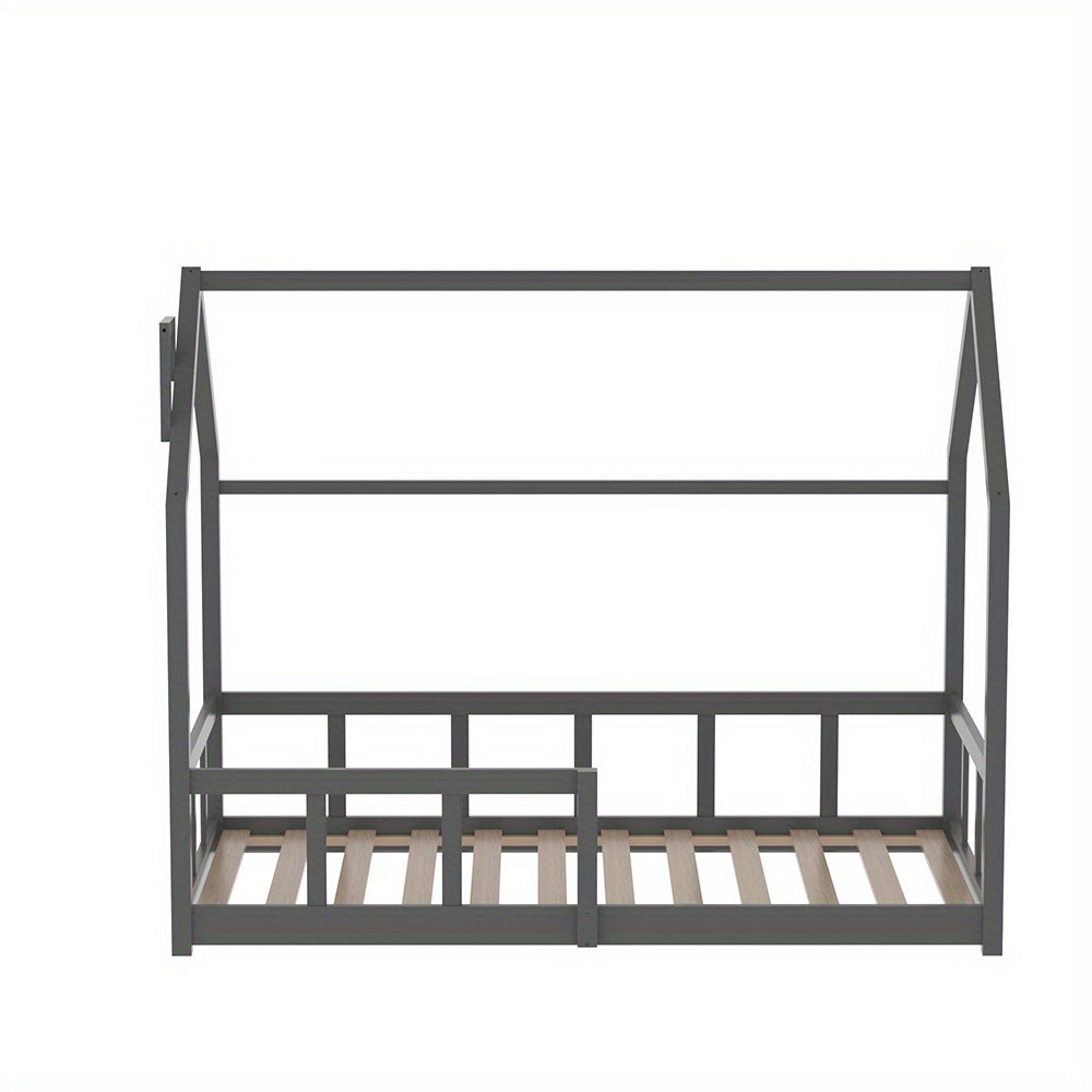Cama de Pinho Sólido - Design de Chaminé, com Railing de Segurança, Base de Tábua Resistente, Estrutura de Cama de Cor Céu (167×87×135cm) para Entrega Rápida Local