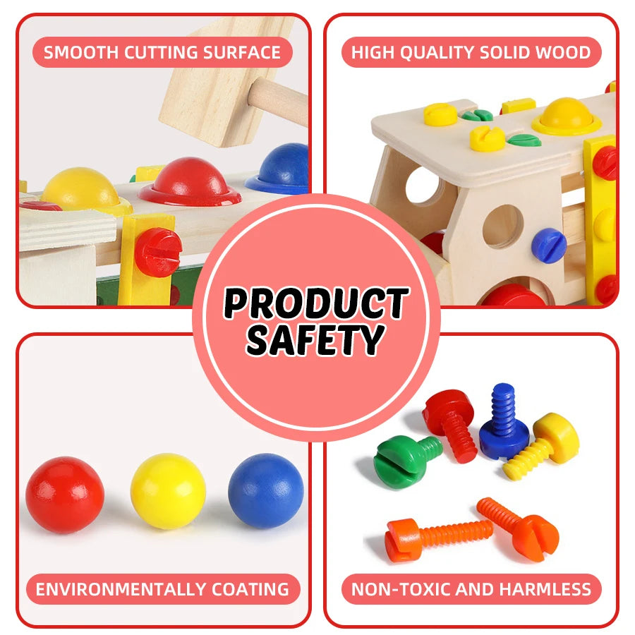 Wooden Screw Car Toys Montessori Toys Screws Nuts Assembly Disassembly Baby Puzzle Set Simulated Carpenter Building Tools Game