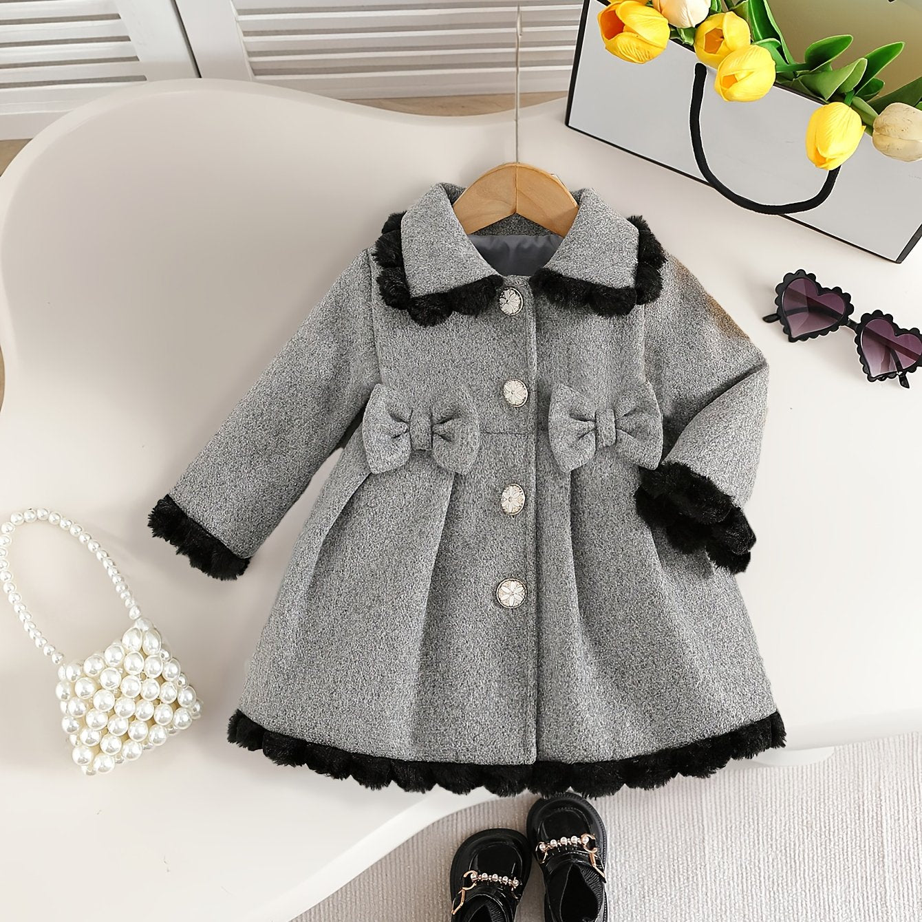 Cozy Winter Coat for Baby Girls with Adorable Bow Details