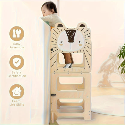 Banco de Degraus e Torre de Aprendizagem 2-em-1 Dobrável para Crianças com Quadro de Líquido e Quadro de Mensagens - Torre Educacional com Prateleira de Arrumação, Guarda-corpos de Segurança, Degraus Acolchoados Macios, Construção Robusta em Contraplacado/MDF/Pine, Design Compacto para Bebés +18M