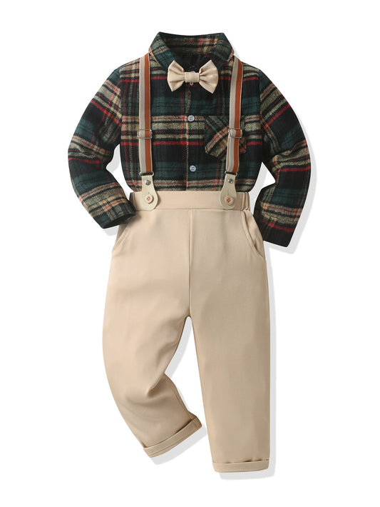 Conjunto de 2 Peças para Meninos Estilo Gentleman com Gravata Xadrez, Ideal para Palestras e Festas de Aniversário