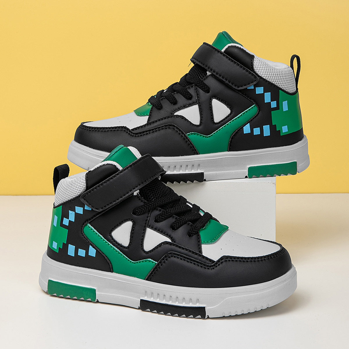 1 Par de Sapatilhas de Cano Alto YAMEPP para Crianças - Leves, Respiráveis, Antiderrapantes, com Fecho, Design Retro Colorido, Conforto para Todas as Estações para Rapazes e Raparigas, Perfeitas para Correr, Atividades ao Ar Livre e Uso Casual, Sapatos para Raparigas, Calçado Diário para Rapazes e Raparigas, Estilo Desportivo, Ajuste Seguro, Calçado para Rapazes e Raparigas, Calçado Durável para Rapazes e Raparigas, Interior Forrado de Tecido, Estilo Desportivo, Ajuste Seguro, Calçado para Rap