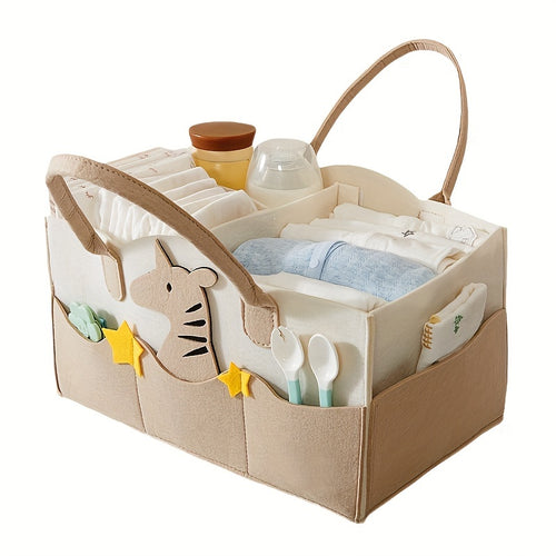 Bolsa de Fraldas de Feltro de Grande Capacidade, Tote Portátil e Dobrável com Alça, Material, Armazenamento com Múltiplos Compartimentos para Itens Essenciais, Organizador | Design Divertido | Bolsa de Fraldas