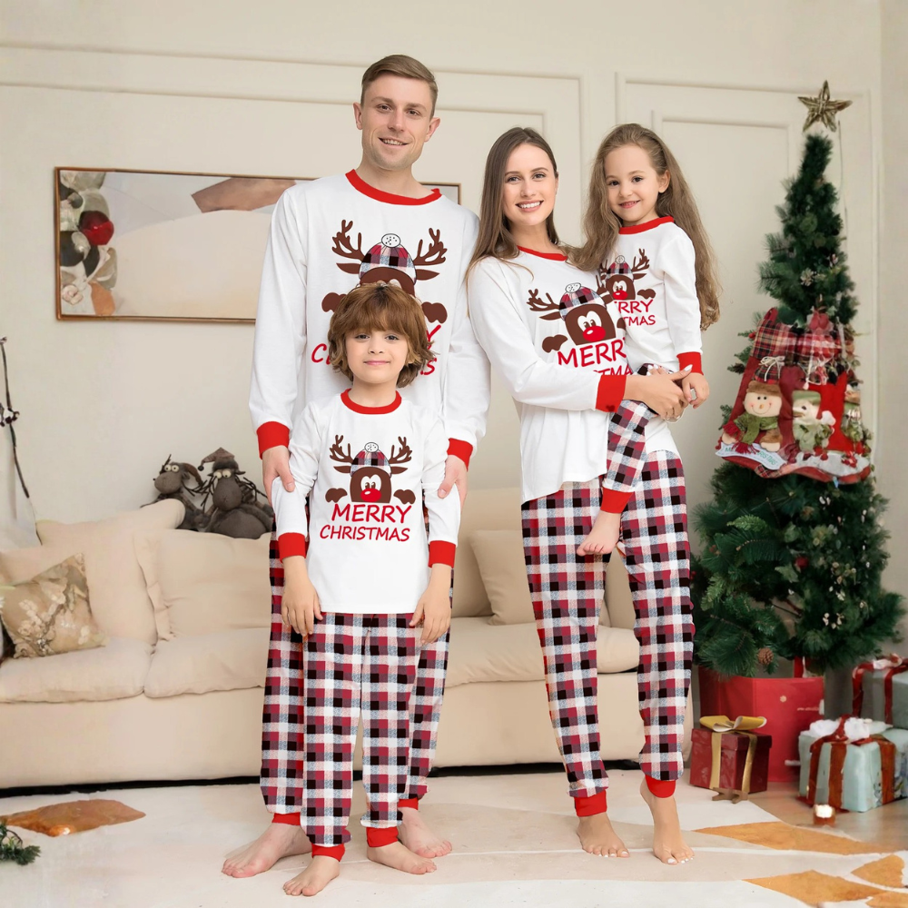 Cute Christmas deer family pajamas. Soft pullover set for parents and kids, perfect for holiday photos, cozy nights, and festive family traditions.
