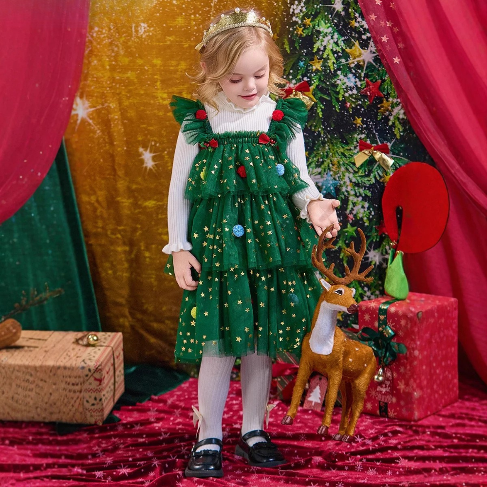 Adorable Christmas tree tutu dress for girls. Soft, festive, and comfy — perfect for holiday parties, photos, and magical family moments.