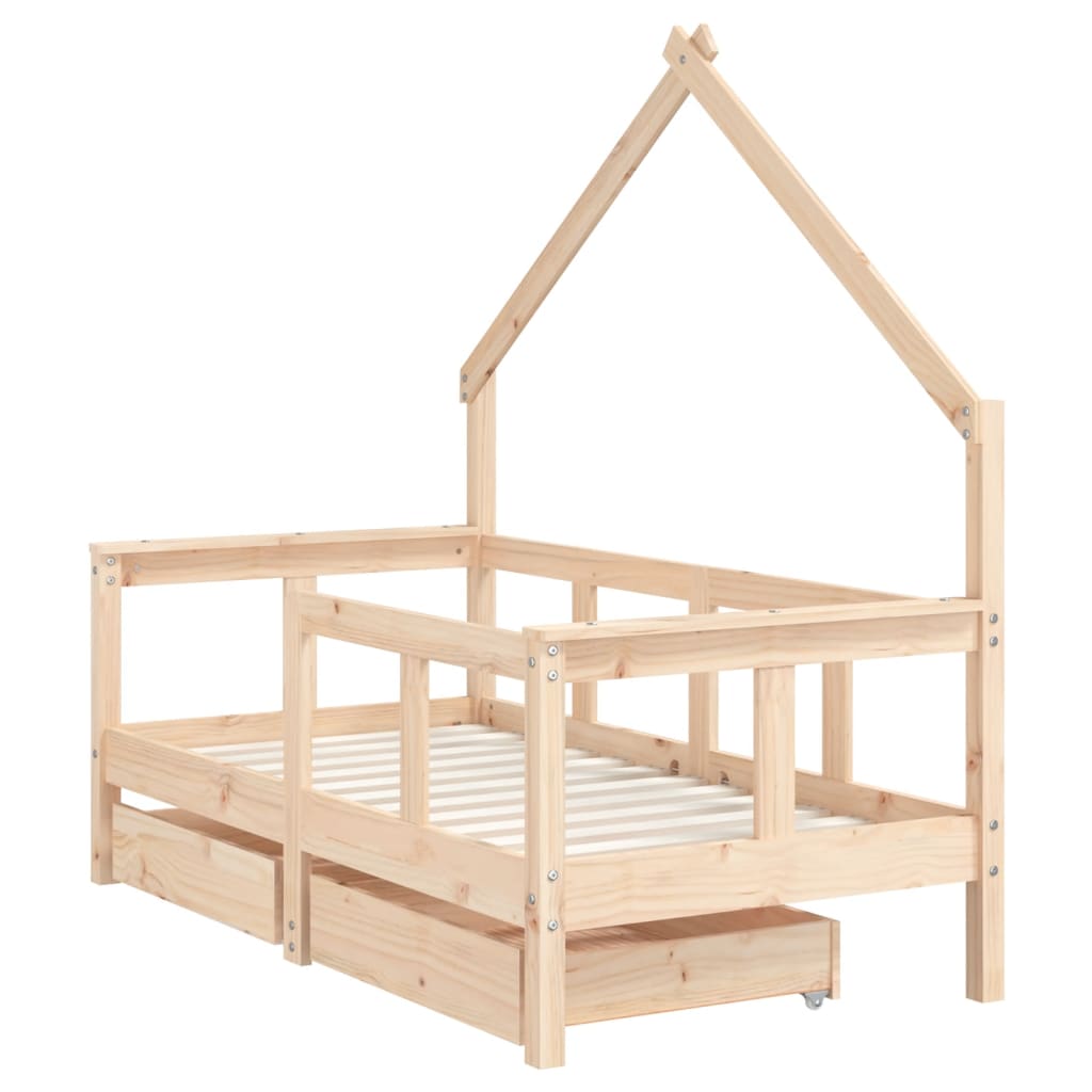 Cama Infantil com Gavetas 70x140 cm Madeira Maciça Pinho - Mobiliário Infantil, Cama de Criança, Estrutura de Cama de Pinho, Arrumação para Quarto, Decoração para Quarto de Crianças