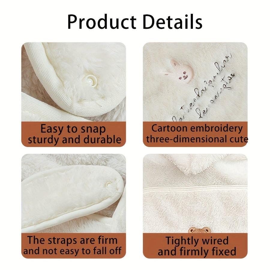Capa de bebê para vento, 1 peça - Design de urso branco macio e confortável com olhos e boca pretos, cobertor de bebê portátil para uso ao ar livre, capa de carrinho de bebê, presente de Natal e Páscoa, cobertor de bebê, acessório de carrinho de bebê, design divertido, tecido durável