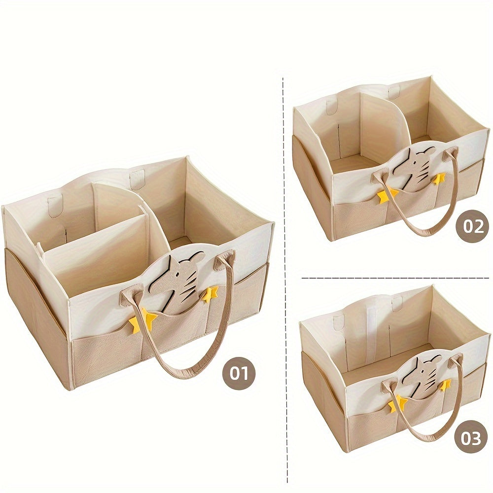 Bolsa de Fraldas de Feltro de Grande Capacidade, Tote Portátil e Dobrável com Alça, Material, Armazenamento com Múltiplos Compartimentos para Itens Essenciais, Organizador | Design Divertido | Bolsa de Fraldas