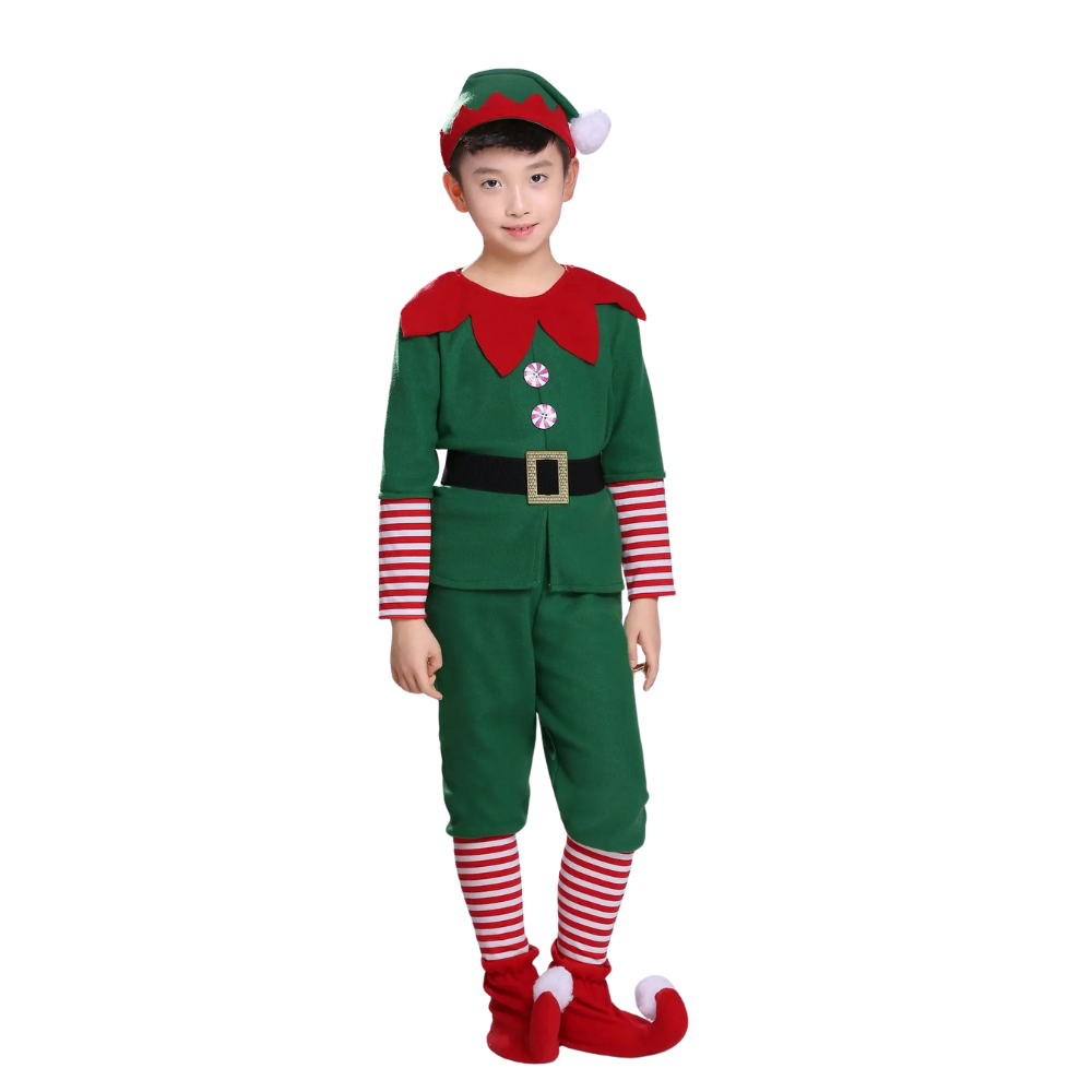 Festive elf costume for kids and adults. Soft, comfy, and perfect for family Christmas parties, photos, and joyful holiday celebrations.