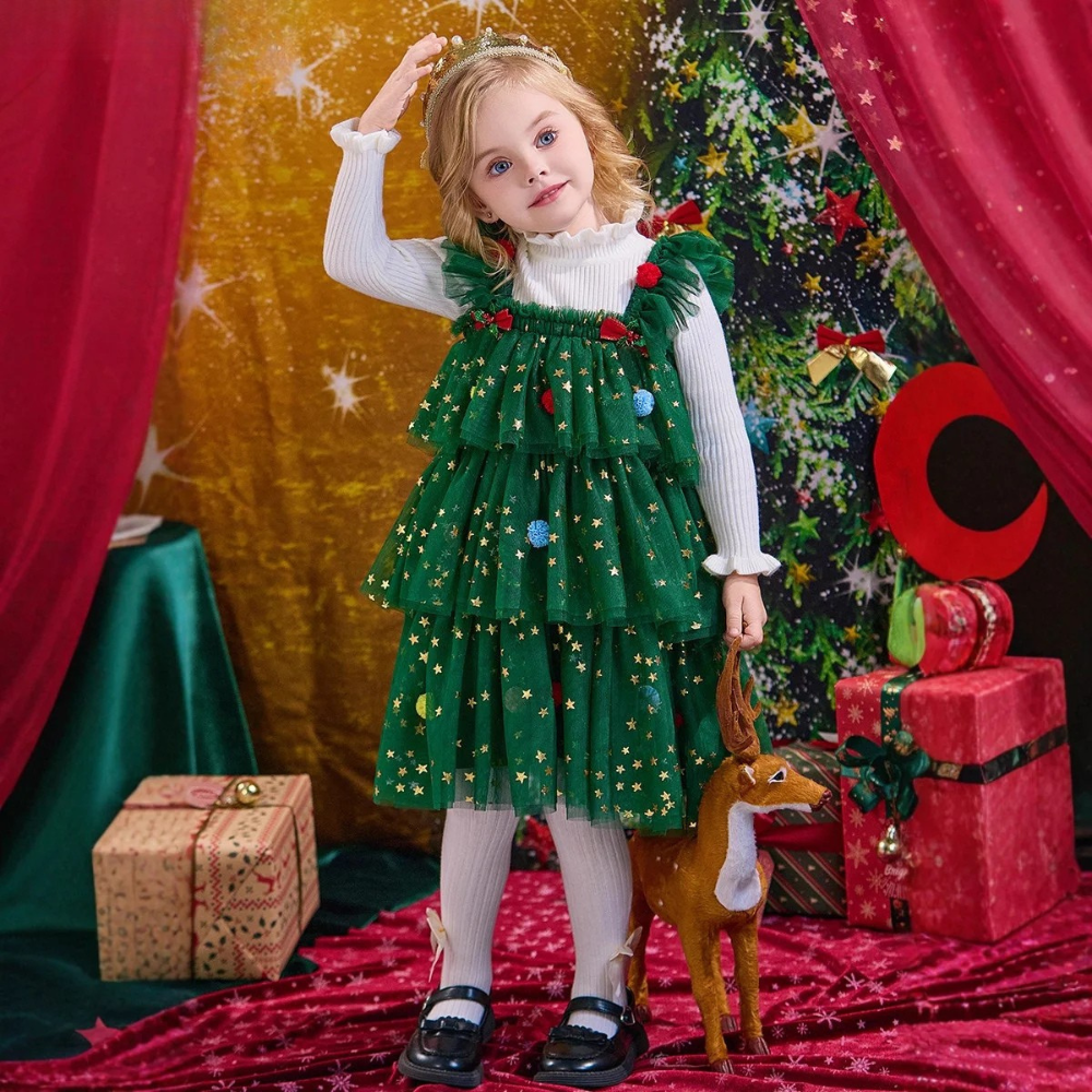 Adorable Christmas tree tutu dress for girls. Soft, festive, and comfy — perfect for holiday parties, photos, and magical family moments.