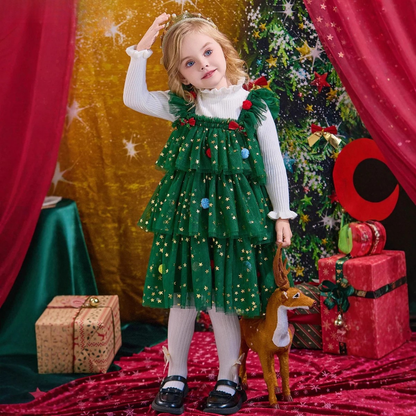 Adorable Christmas tree tutu dress for girls. Soft, festive, and comfy — perfect for holiday parties, photos, and magical family moments.