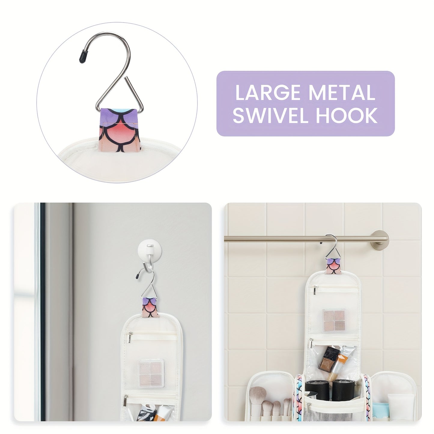 Bolsa de higiene pessoal para viagem suspensa para mulheres - Organizador de cosméticos pequeno com gancho, vários bolsos, separação úmido/seco, fecho de correr suave, tecido durável, leve e elegante, essencial para a noite, melhor presente para adolescentes e viajantes frequentes, bolsa de higiene pessoal para viagem, design elegante, construção sólida, essenciais para férias, design compacto, tecido de alta qualidade, viajantes frequentes