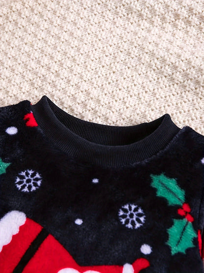 Conjunto de Flanela de Moda Natalina para Meninos Outono e Inverno, Novo e Quente de Duas Peças, Perfeito para o Dia de Ação de Graças