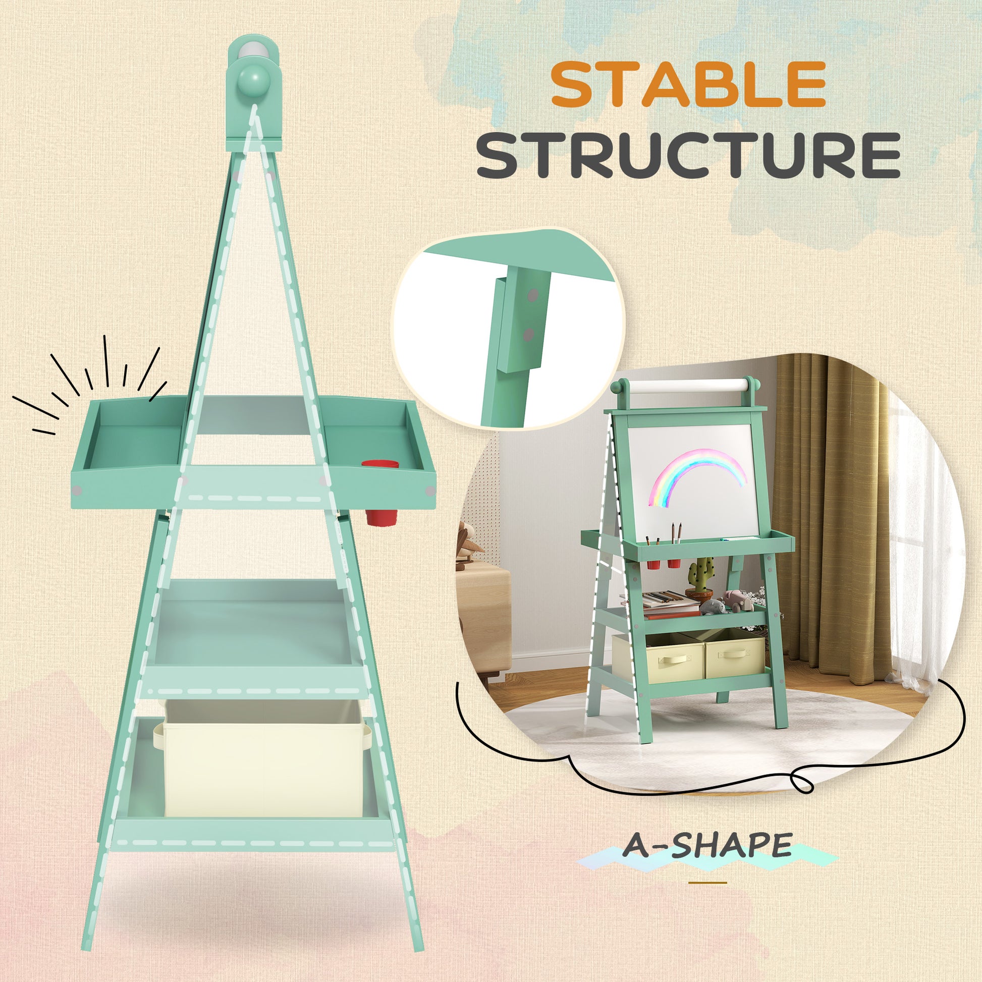 Cavalete de arte para crianças com rolo de papel, cavalete 3 em 1 para crianças com quadro branco magnético e quadro de giz de ambos os lados com cestas de armazenamento, para crianças de 3 a 6 anos