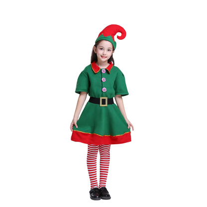 Festive elf costume for kids and adults. Soft, comfy, and perfect for family Christmas parties, photos, and joyful holiday celebrations.