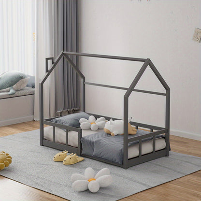 Cama de Pinho Sólido - Design de Chaminé, com Railing de Segurança, Base de Tábua Resistente, Estrutura de Cama de Cor Céu (167×87×135cm) para Entrega Rápida Local