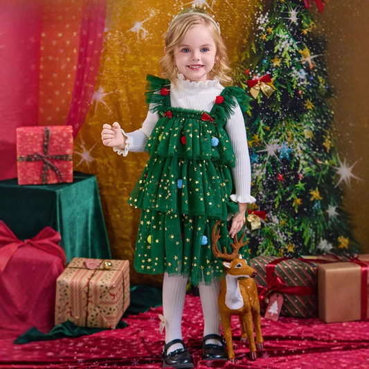 Adorable Christmas tree tutu dress for girls. Soft, festive, and comfy — perfect for holiday parties, photos, and magical family moments.