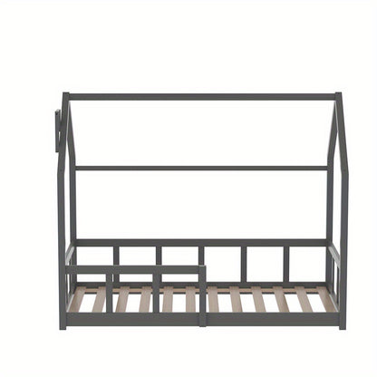 Cama de Pinho Sólido - Design de Chaminé, com Railing de Segurança, Base de Tábua Resistente, Estrutura de Cama de Cor Céu (167×87×135cm) para Entrega Rápida Local
