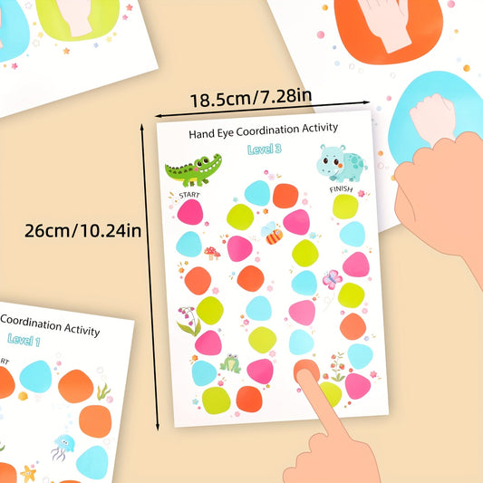 Cartões de atividade de coordenação mão-olho de 3 níveis para crianças - Jogo de treino de coordenação cerebral de dupla face com cartões coloridos de correspondência mão-olho, desenvolvimento de habilidades motoras finas, material de ensino de volta à escola e sala de aula, presente educativo de aprendizagem para crianças pequenas e pré-escolares, design divertido, material de papel durável, brinquedo de terapia ocupacional