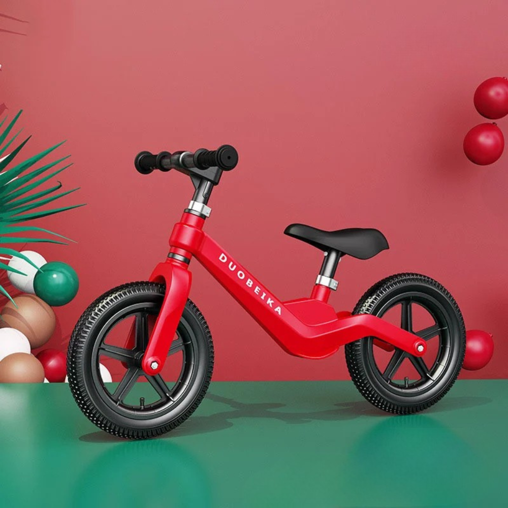 12” inflatable tire balance bike for kids. Lightweight, durable, and pedal-free—perfect for learning balance, coordination, and confidence outdoors.