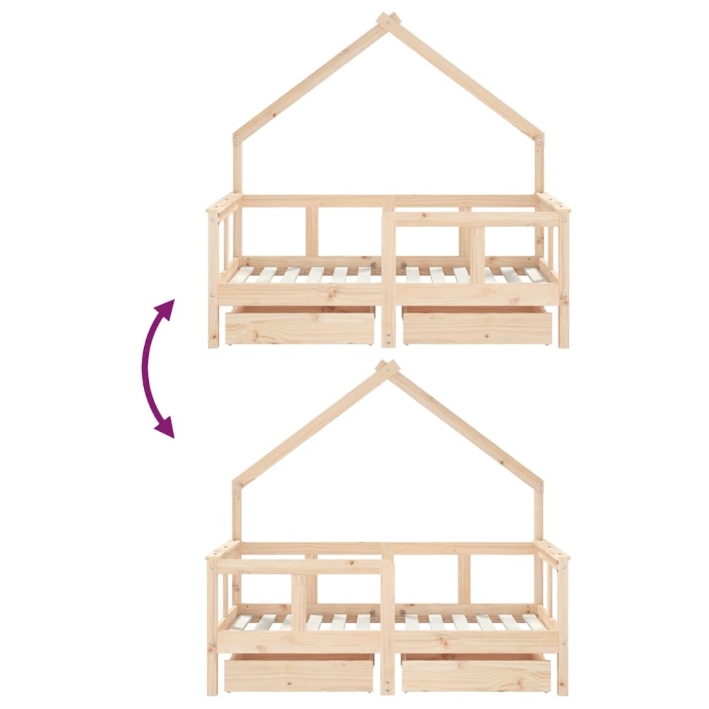 Cama Infantil com Gavetas 70x140 cm Madeira Maciça Pinho - Mobiliário Infantil, Cama de Criança, Estrutura de Cama de Pinho, Arrumação para Quarto, Decoração para Quarto de Crianças