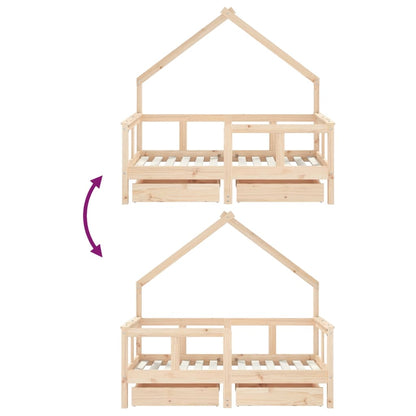 Cama Infantil com Gavetas 70x140 cm Madeira Maciça Pinho - Mobiliário Infantil, Cama de Criança, Estrutura de Cama de Pinho, Arrumação para Quarto, Decoração para Quarto de Crianças