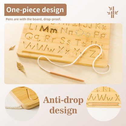 Placa Educativa de Madeira com Alfabeto e Números para Crianças Pequenas | Ferramenta de Aprendizagem Multifuncional com Letras e Números Ranurados | Cor Caqui | Inclui Cordão para Pendurar | Ideal para o Desenvolvimento da Infância | Presente Perfeito para Natal, Halloween, Aniversários, Brincadeiras Educacionais | Placa de Alfabeto Gravada | Feita com Cuidado