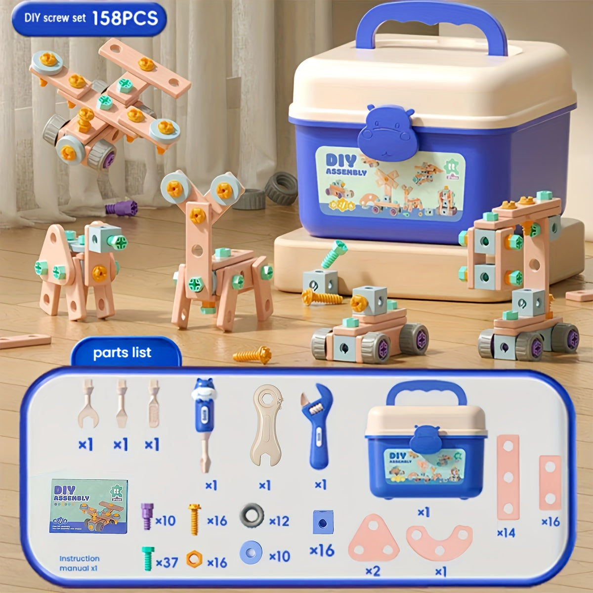 Kit de Ferramentas de Chave de Fenda para Brincadeira de Faz de Conta - Inclui Ferramentas de Desmontagem e Montagem, Parafusos e Kit de Reparo Simulado. Monte Livremente Diferentes Formas, Melhor Presente de Aniversário para Meninos, Presente de Halloween e Natal!