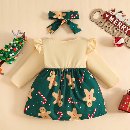 Discover the Gingerbread Delight Dress for little girls. Perfect for the festive season with comfort and style. Toosly: care and safety in every detail.