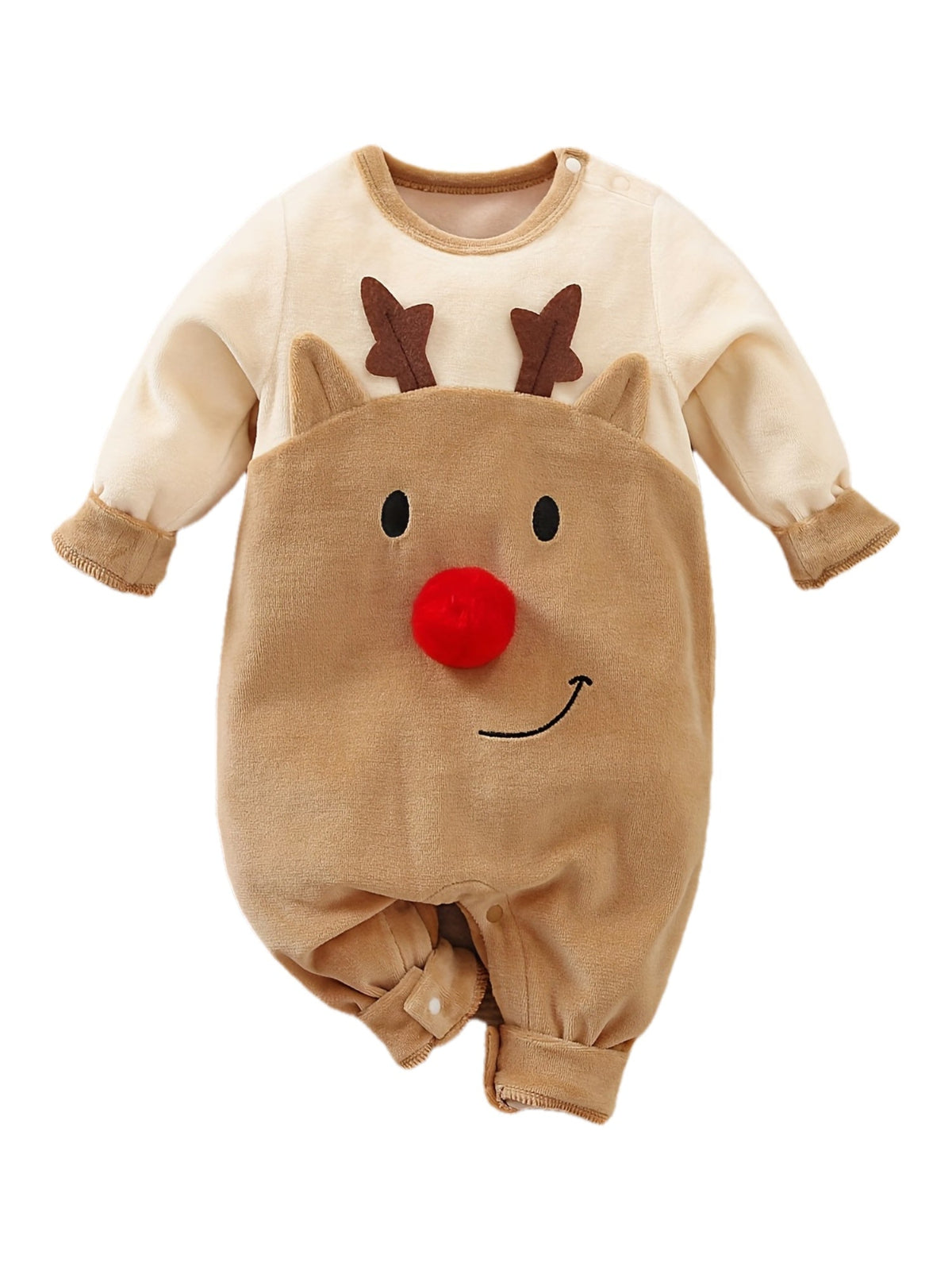 Discover the Cozy Reindeer Baby Jumpsuit at Toosly. Perfect for holiday warmth and fun. Soft, safe, and adorable.