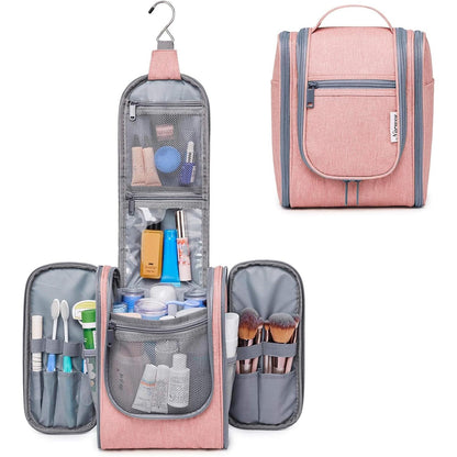 Bolsa de higiene pessoal para viagem suspensa para mulheres - Organizador de cosméticos pequeno com gancho, vários bolsos, separação úmido/seco, fecho de correr suave, tecido durável, leve e elegante, essencial para a noite, melhor presente para adolescentes e viajantes frequentes, bolsa de higiene pessoal para viagem, design elegante, construção sólida, essenciais para férias, design compacto, tecido de alta qualidade, viajantes frequentes