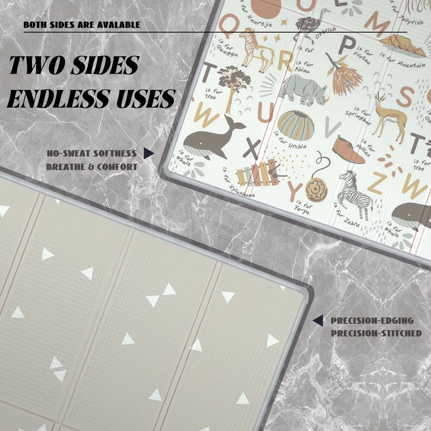 Tapete de brincar para bebês extra grande XPE, antiderrapante, com alfabeto educativo, para crianças, tapete de atividades de espuma acolchoada com bolsa portátil, dobrável para uso interior/exterior, cinza/preto/branco, material PE, ginásio e tapete de brincar para bebês