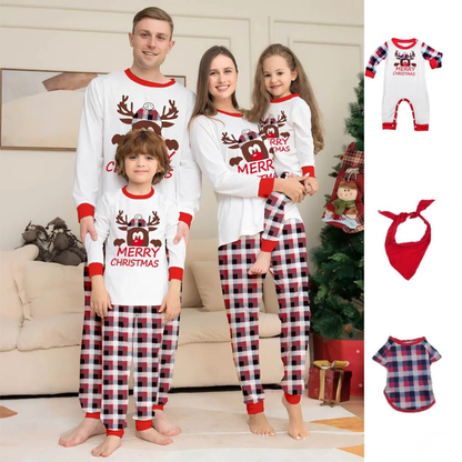 Cute Christmas deer family pajamas. Soft pullover set for parents and kids, perfect for holiday photos, cozy nights, and festive family traditions.