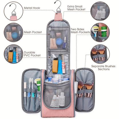 Bolsa de higiene pessoal para viagem suspensa para mulheres - Organizador de cosméticos pequeno com gancho, vários bolsos, separação úmido/seco, fecho de correr suave, tecido durável, leve e elegante, essencial para a noite, melhor presente para adolescentes e viajantes frequentes, bolsa de higiene pessoal para viagem, design elegante, construção sólida, essenciais para férias, design compacto, tecido de alta qualidade, viajantes frequentes