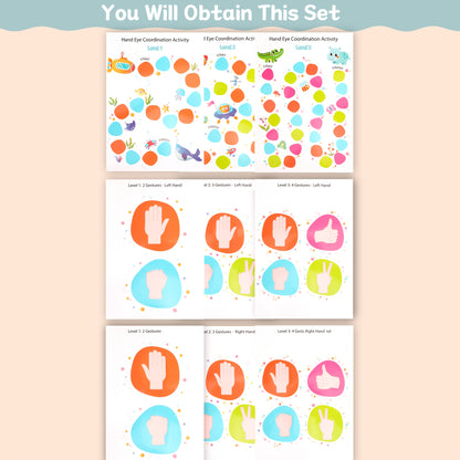 Cartões de atividade de coordenação mão-olho de 3 níveis para crianças - Jogo de treino de coordenação cerebral de dupla face com cartões coloridos de correspondência mão-olho, desenvolvimento de habilidades motoras finas, material de ensino de volta à escola e sala de aula, presente educativo de aprendizagem para crianças pequenas e pré-escolares, design divertido, material de papel durável, brinquedo de terapia ocupacional