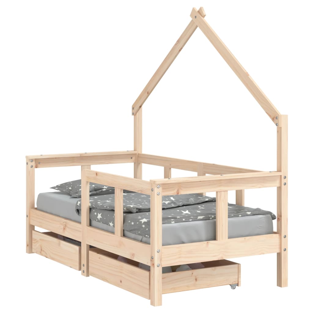 Cama Infantil com Gavetas 70x140 cm Madeira Maciça Pinho - Mobiliário Infantil, Cama de Criança, Estrutura de Cama de Pinho, Arrumação para Quarto, Decoração para Quarto de Crianças