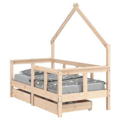 Cama Infantil com Gavetas 70x140 cm Madeira Maciça Pinho - Mobiliário Infantil, Cama de Criança, Estrutura de Cama de Pinho, Arrumação para Quarto, Decoração para Quarto de Crianças