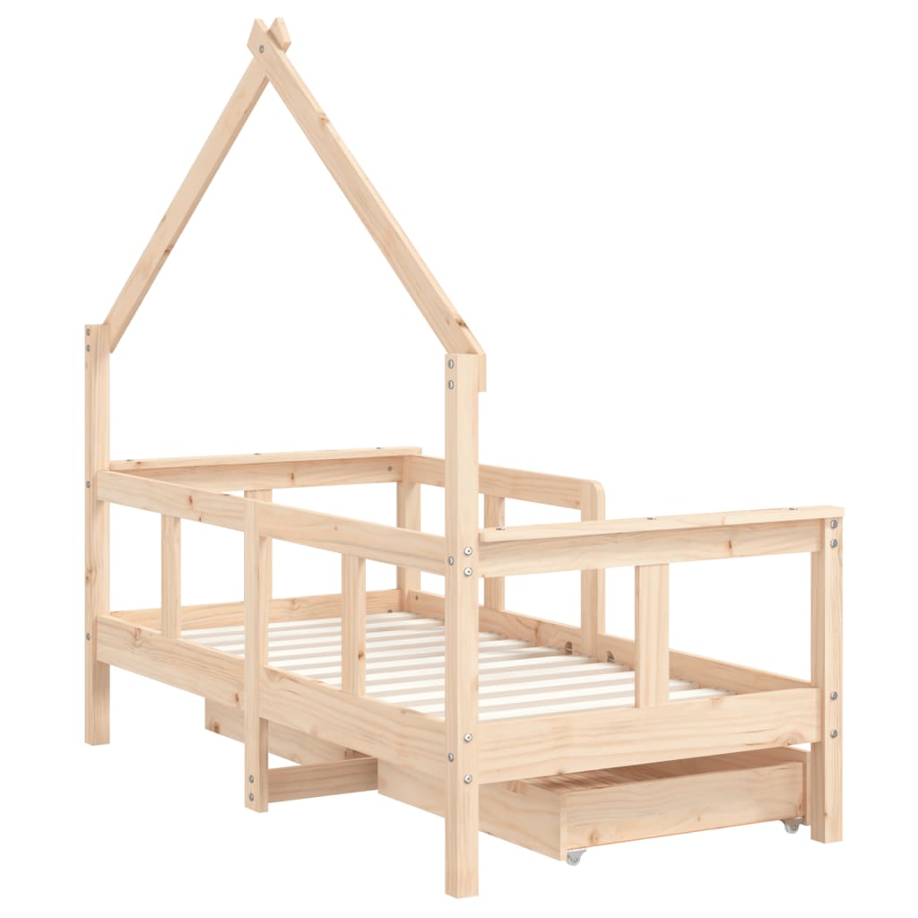 Cama Infantil com Gavetas 70x140 cm Madeira Maciça Pinho - Mobiliário Infantil, Cama de Criança, Estrutura de Cama de Pinho, Arrumação para Quarto, Decoração para Quarto de Crianças