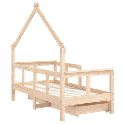 Cama Infantil com Gavetas 70x140 cm Madeira Maciça Pinho - Mobiliário Infantil, Cama de Criança, Estrutura de Cama de Pinho, Arrumação para Quarto, Decoração para Quarto de Crianças