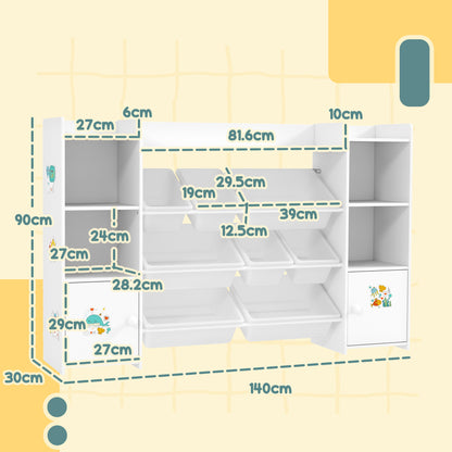 Organizadores e Armazenamento de Brinquedos Infantis com 8 Caixas Removíveis e Estante, Branco