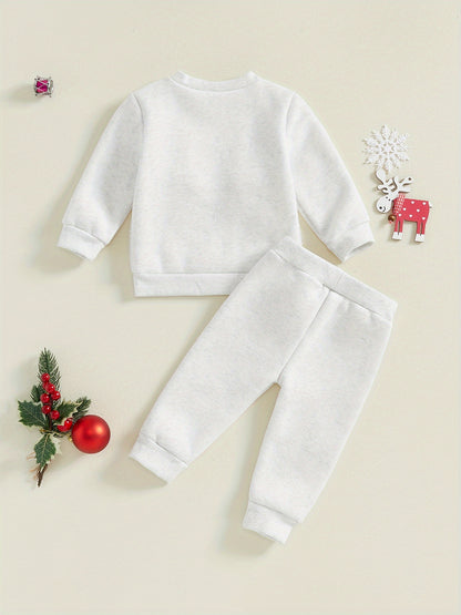 Conjunto de Natal de Rena para Bebê Menino e Menina 2 Peças - Roupa de Inverno Forrada com Fleece com Calça e Camisa Combinando, Roupa Infantil Aconchegante e Quente, Lavável à Máquina, Traje Fofo para Feriados, Perfeito para Atividades ao Ar Livre