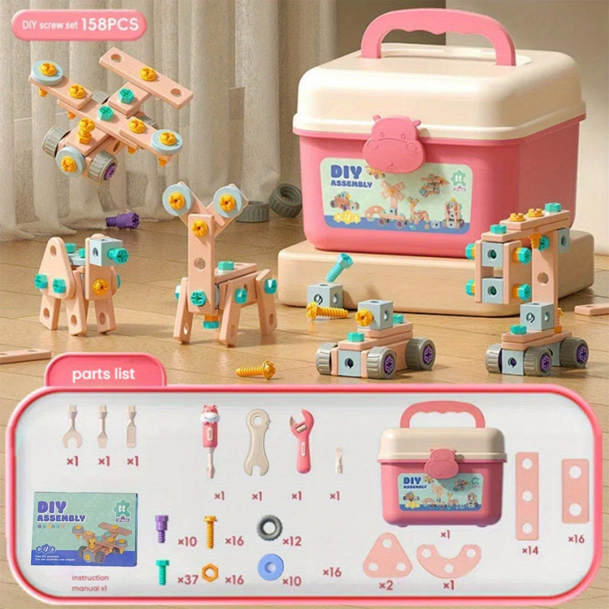 Kit de Ferramentas de Chave de Fenda para Brincadeira de Faz de Conta - Inclui Ferramentas de Desmontagem e Montagem, Parafusos e Kit de Reparo Simulado. Monte Livremente Diferentes Formas, Melhor Presente de Aniversário para Meninos, Presente de Halloween e Natal!