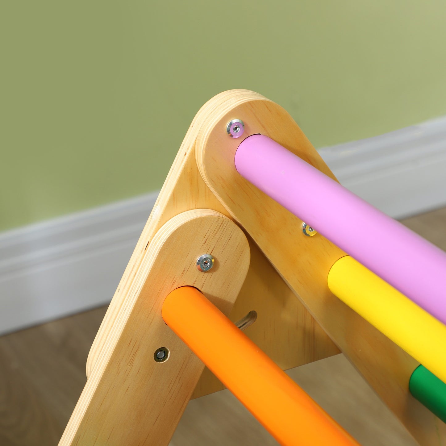 Estrutura de escalada para crianças pequenas, estrutura de escalada de madeira para ambientes internos com rampa, conjunto de triângulo Pikler 3 em 1 para ginástica infantil de 18-48 meses, multicolorido
