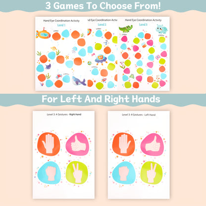 Cartões de atividade de coordenação mão-olho de 3 níveis para crianças - Jogo de treino de coordenação cerebral de dupla face com cartões coloridos de correspondência mão-olho, desenvolvimento de habilidades motoras finas, material de ensino de volta à escola e sala de aula, presente educativo de aprendizagem para crianças pequenas e pré-escolares, design divertido, material de papel durável, brinquedo de terapia ocupacional