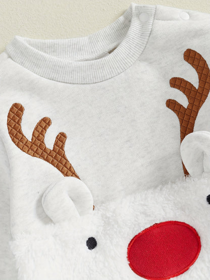 Conjunto de Natal de Rena para Bebê Menino e Menina 2 Peças - Roupa de Inverno Forrada com Fleece com Calça e Camisa Combinando, Roupa Infantil Aconchegante e Quente, Lavável à Máquina, Traje Fofo para Feriados, Perfeito para Atividades ao Ar Livre