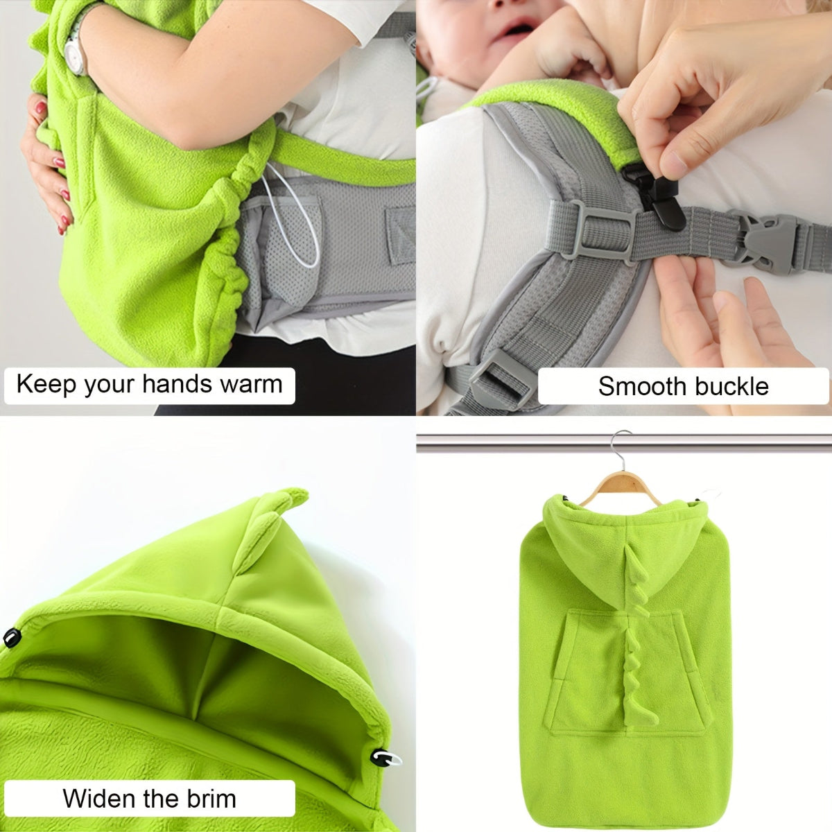 Discover the Cozy Dinosaur Baby Carrier Blanket from Toosly. Adorable design, all-season comfort, and practical features for joyful outings.