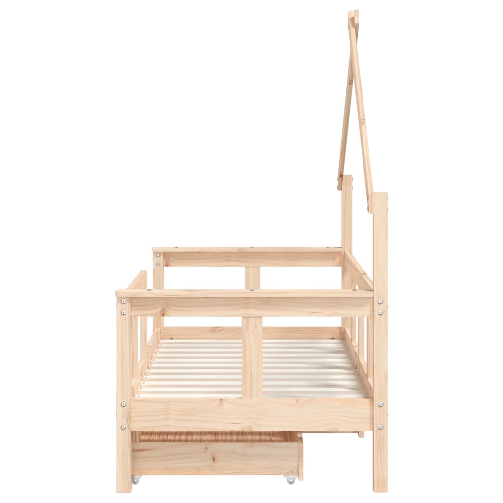 Cama Infantil com Gavetas 70x140 cm Madeira Maciça Pinho - Mobiliário Infantil, Cama de Criança, Estrutura de Cama de Pinho, Arrumação para Quarto, Decoração para Quarto de Crianças