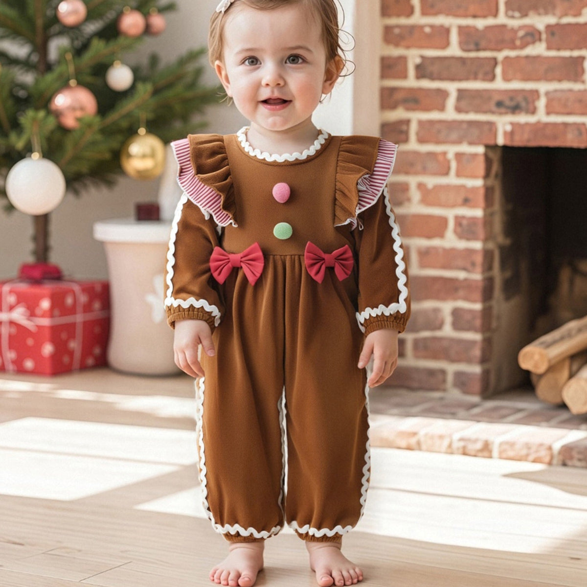Discover the Charming Holiday Romper for Baby Girls. Soft, cozy, and perfect for festive moments. Ideal for 0-18 months.