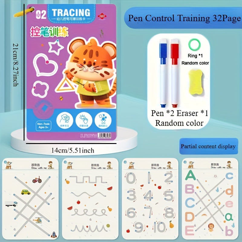 Caderno de Prática Mágica Reutilizável com 32 Páginas | Desenvolvimento do Cérebro Inteiro, Treino de Controle da Caneta e Educação em Desenho | Aprenda Habilidades de Escrita, Material de Papel, Caderno Educativo | Páginas Coloridas | Encadernação Durável | Presentes para Meias de Natal