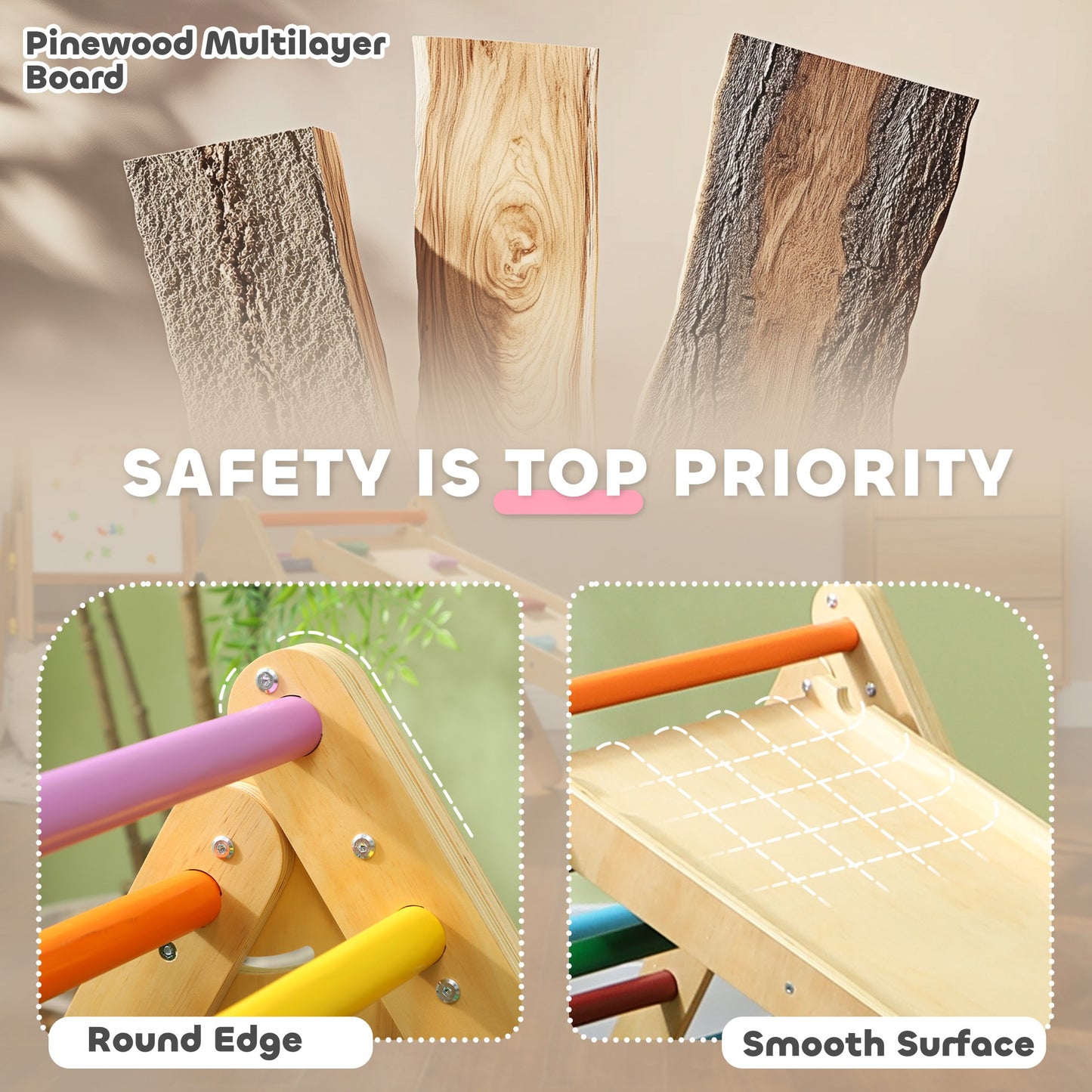 Estrutura de escalada para crianças pequenas, estrutura de escalada de madeira para ambientes internos com rampa, conjunto de triângulo Pikler 3 em 1 para ginástica infantil de 18-48 meses, multicolorido